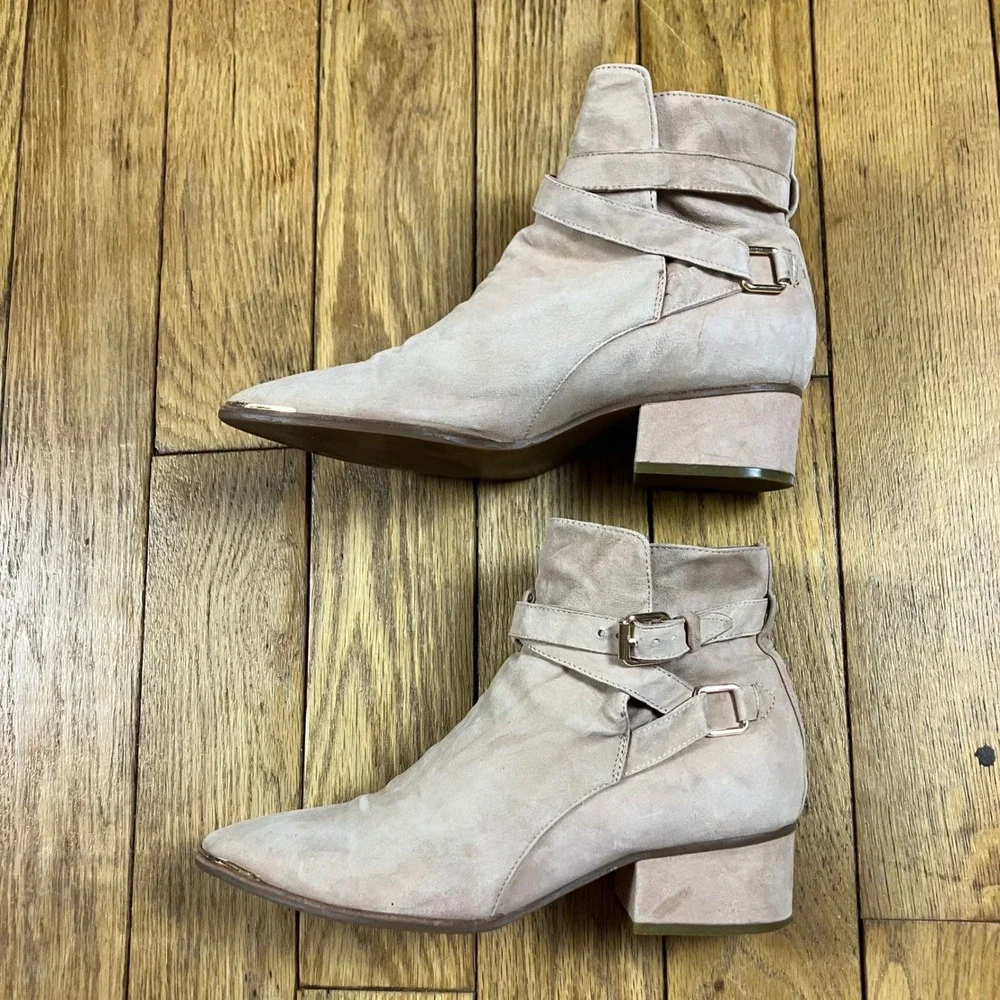 Jeffrey Campbell Free People Suede Ankle Boots Pink Buckle Pointed Toe Size‎ 7